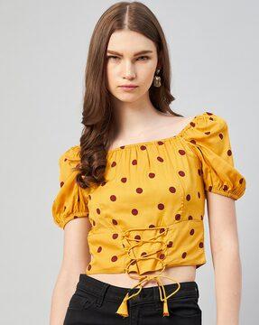 polka-dot print fitted crop top