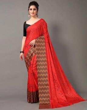 polka-dot print georgette saree with blouse piece