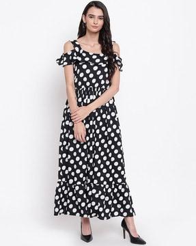 polka-dot print gown