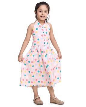 polka-dot print halter-neck fit & flare dress