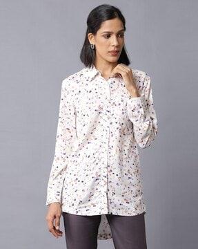 polka-dot print high-low shirt