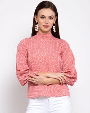 polka-dot print high-neck top