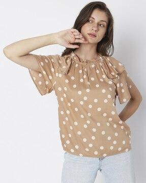 polka-dot print high-neck top