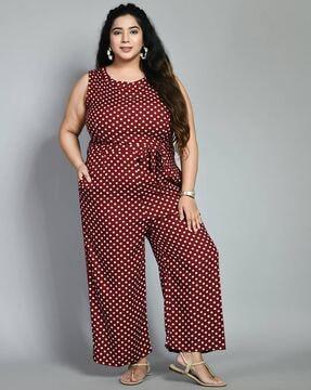 polka-dot print jumpsuit with insert pockets