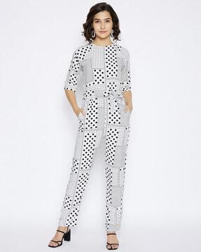 polka-dot print jumpsuit with waist tie up