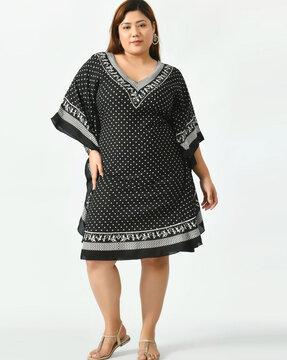 polka-dot print kaftan a-line dress