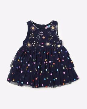 polka-dot print layered fit & flare dress with briefs