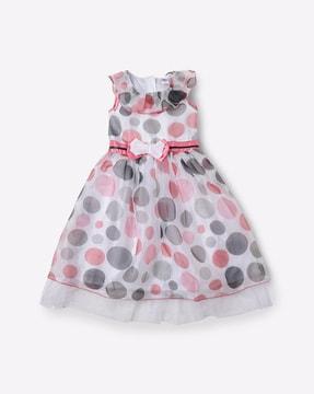 polka-dot print layered fit & flare dress