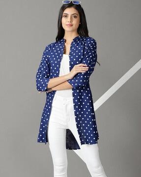 polka-dot print mandarin collar shirt