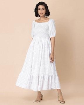 polka-dot print off-shoulder a-line dress