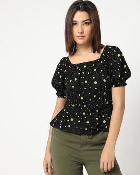 polka-dot print peplum top