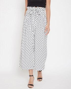 polka-dot print pleated pants with tie-up