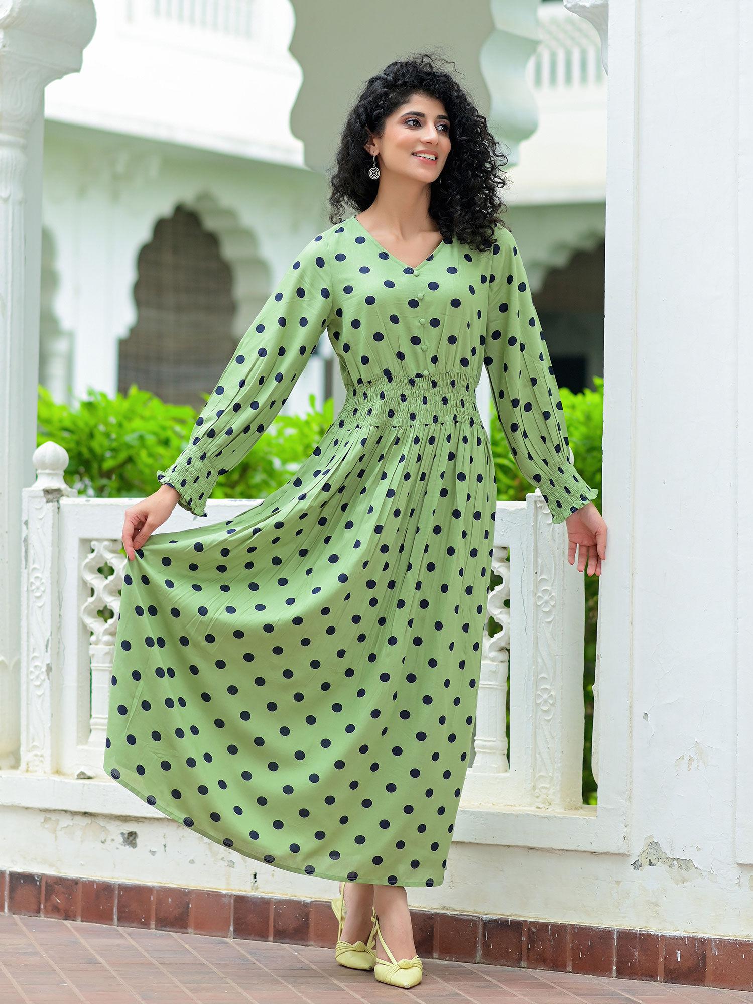 polka dot print rayon dress