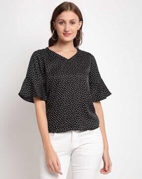 polka-dot print relaxed fit blouse