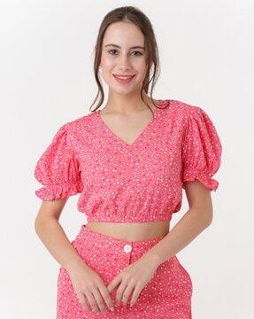 polka-dot print relaxed fit crop top