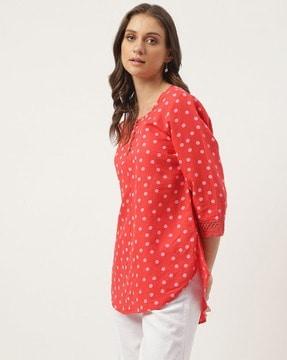 polka-dot print round-neck blouse