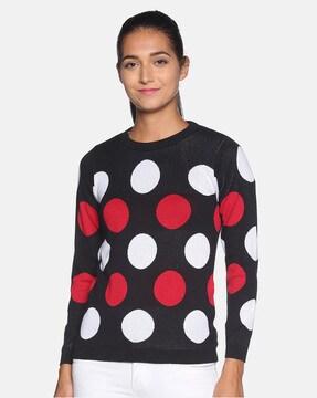 polka-dot print round-neck cardigan