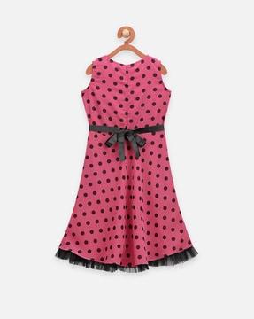 polka-dot print round-neck fit & flare dress