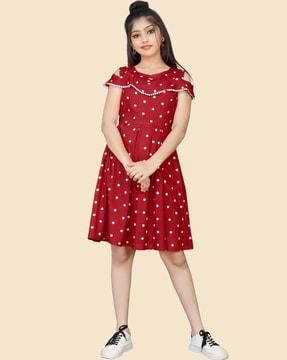 polka-dot print round-neck fit & flare dress
