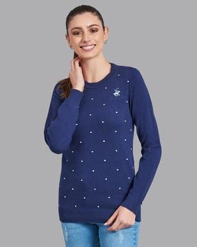 polka-dot print round-neck pullover