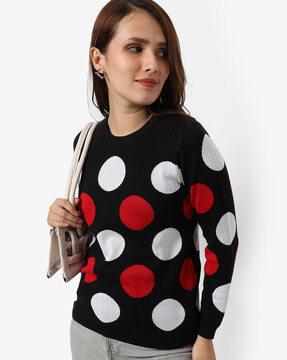 polka-dot print round-neck pullover