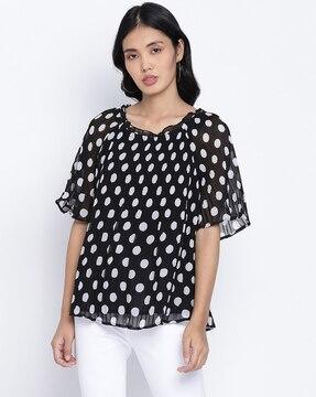 polka-dot print round-neck top