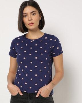 polka-dot print round-neck top