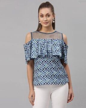 polka-dot print round-neck top