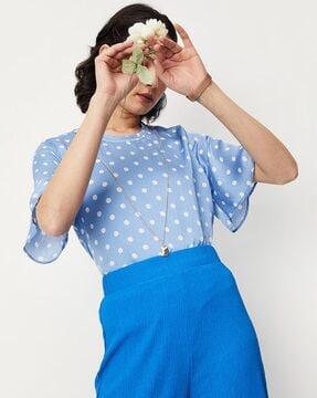 polka-dot print round-neck top