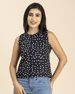 polka-dot print round-neck top