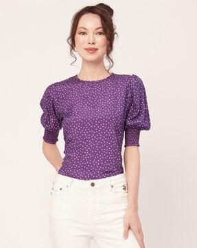 polka-dot print round-neck top