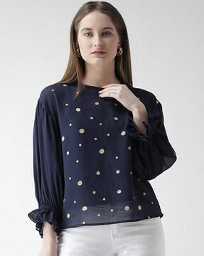 polka-dot print round-neck top