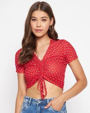 polka-dot print ruched crop top