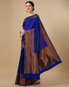 polka-dot print saree with contrast border