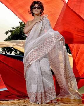 polka-dot print saree with tassels