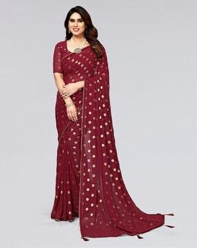 polka-dot print saree with tassels