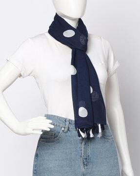 polka-dot print scarf with fringed edges