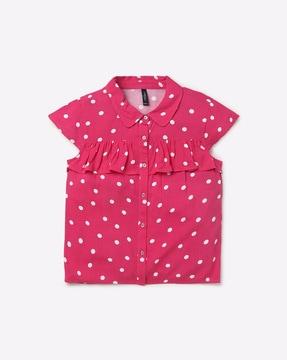 polka-dot print shirt-collar top
