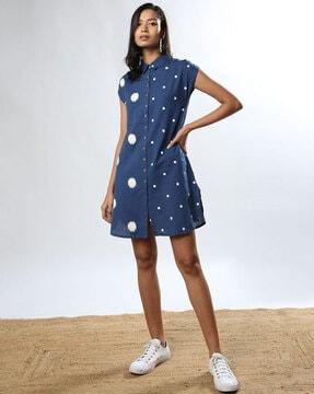polka-dot print shirt dress