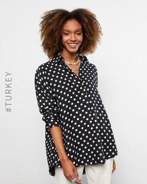 polka-dot print shirt with cuban collar