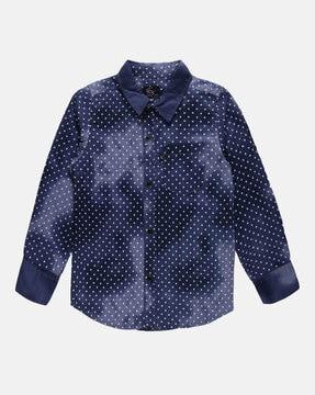 polka-dot print shirt with patch pocket