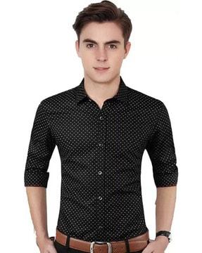 polka-dot print shirt with spread collar