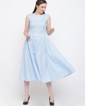 polka-dot print sleeveless a-line dress