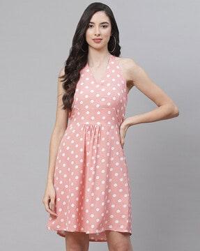 polka-dot print sleeveless dress