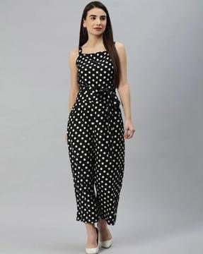 polka-dot print sleeveless jumpsuit