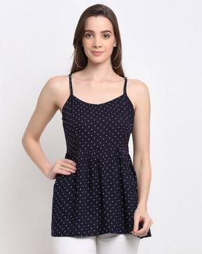 polka-dot print sleeveless top