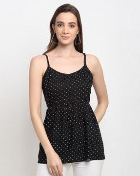 polka-dot print sleeveless top