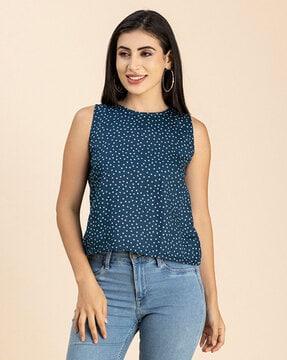 polka-dot print sleeveless top