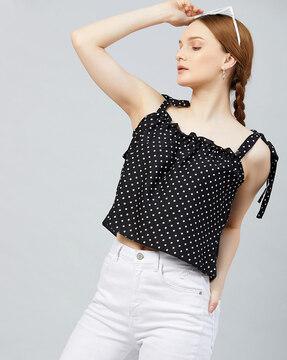 polka-dot print slim fit blouse