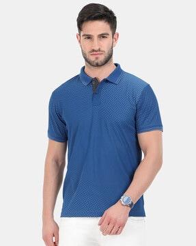 polka-dot print slim fit polo t-shirt